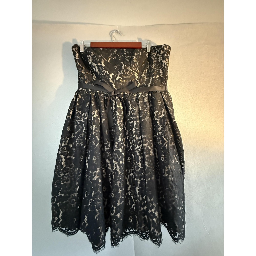 Robert Rodriguez Dress Womens 12 Black Lace Strapless Fit & Flare Bow Knee